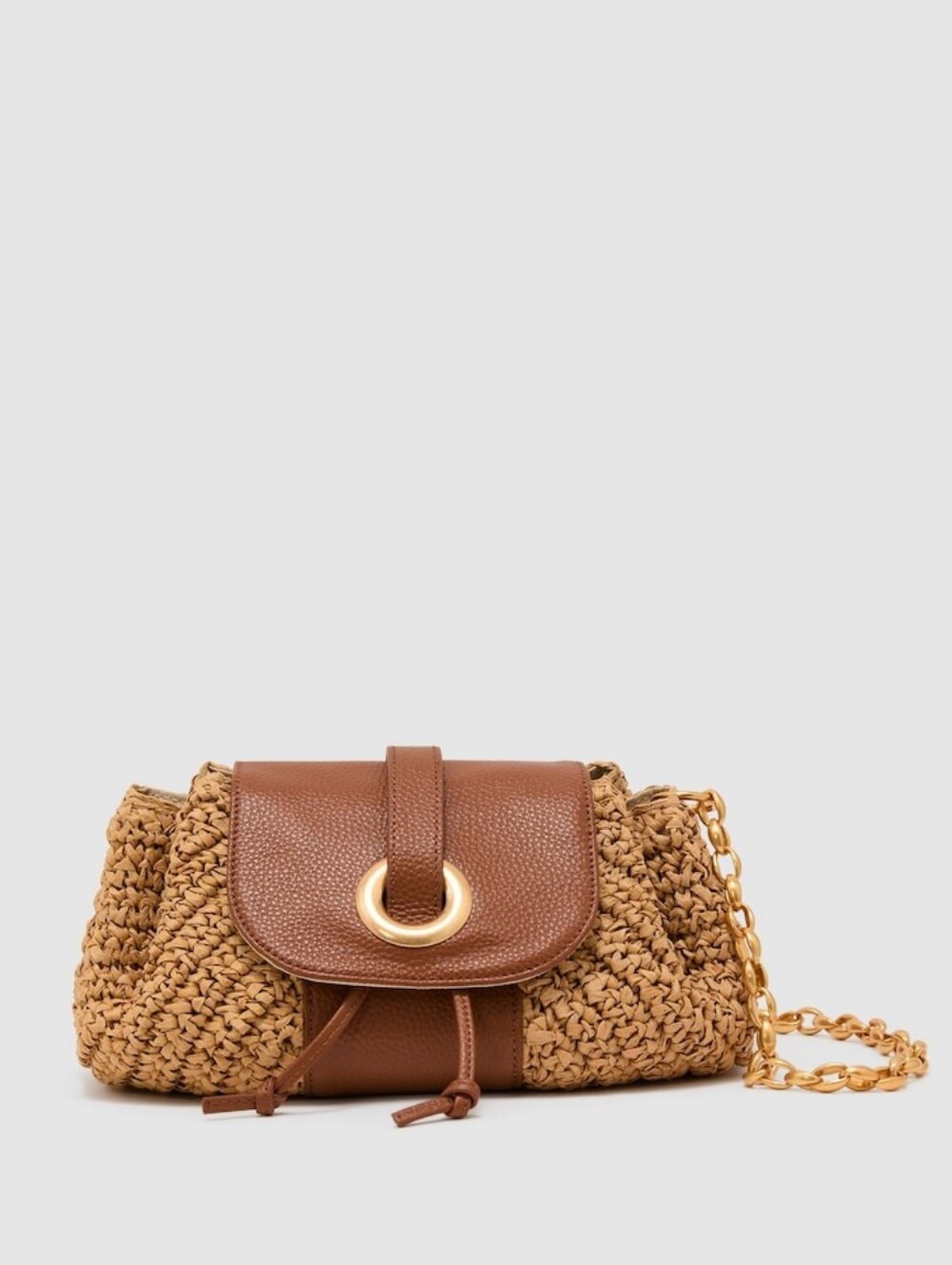 Reiss Lori Raffia-Effect and Leather Shoulder Bag in Natural